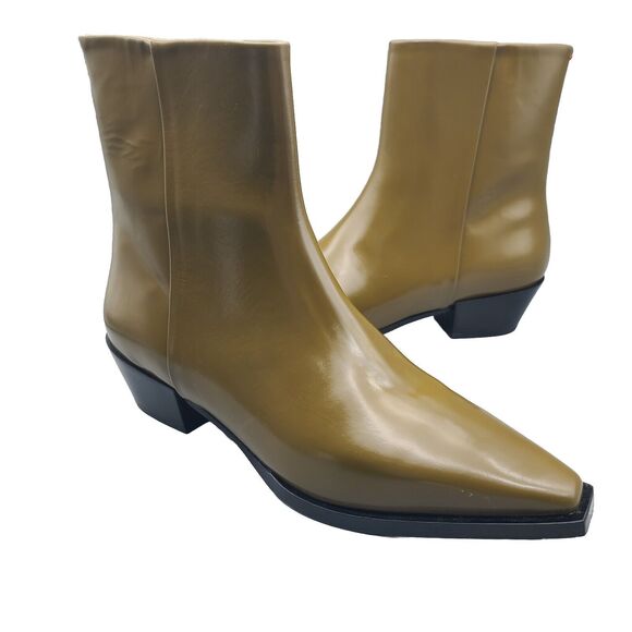 AEYDE women boots Ruby khaki Leather Side Zip Western EU 38 Size 7.5-8 NEW
